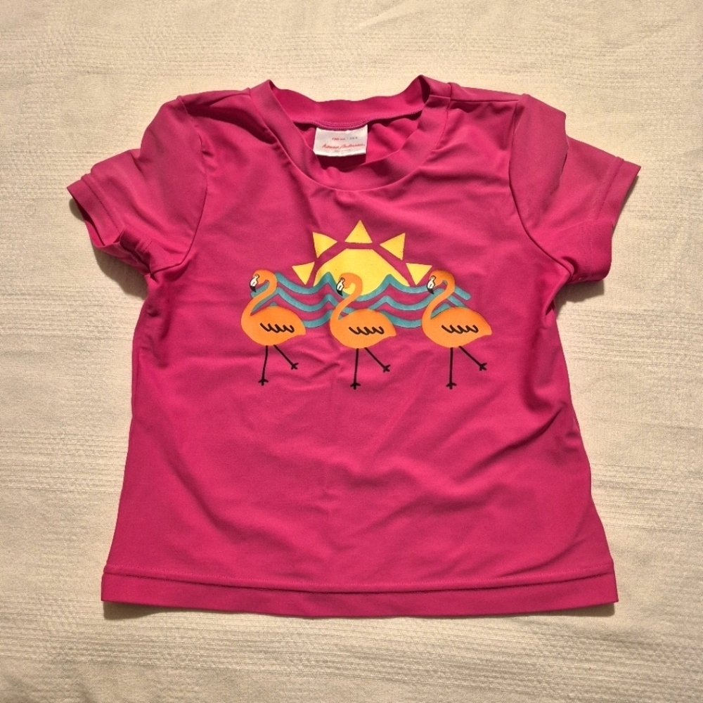 Hanna Andersson girls size 130 or 8 pink swim rash guard with flamingos VGUC